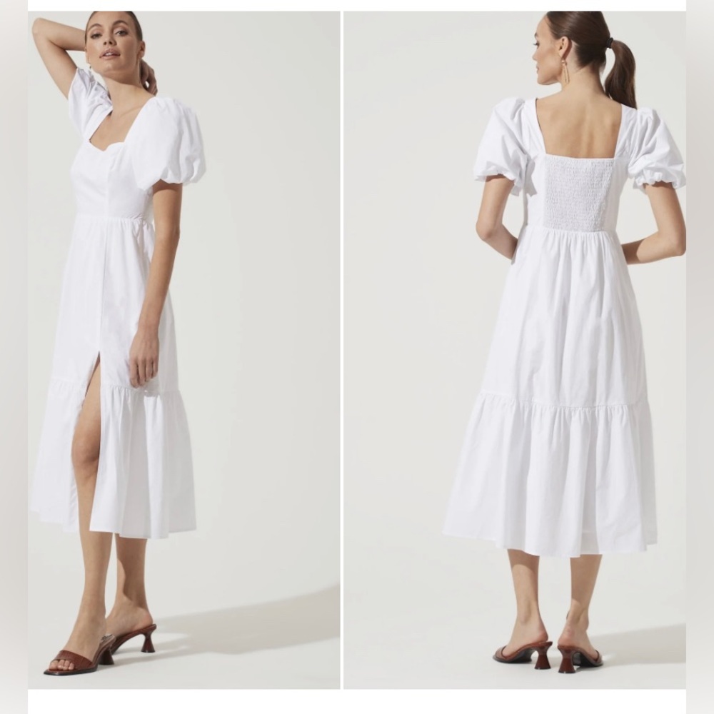 ASTR the label Poplin Tiered Puff Sleeve Midi Dress